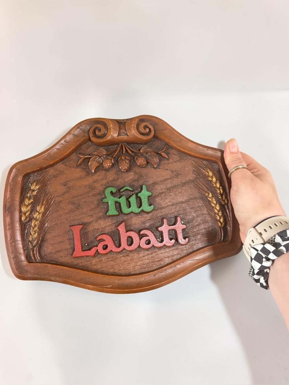Vintage Labatt Beer Carved Wood Sign Fût Barrel Canadian Breweriana Bar Decor